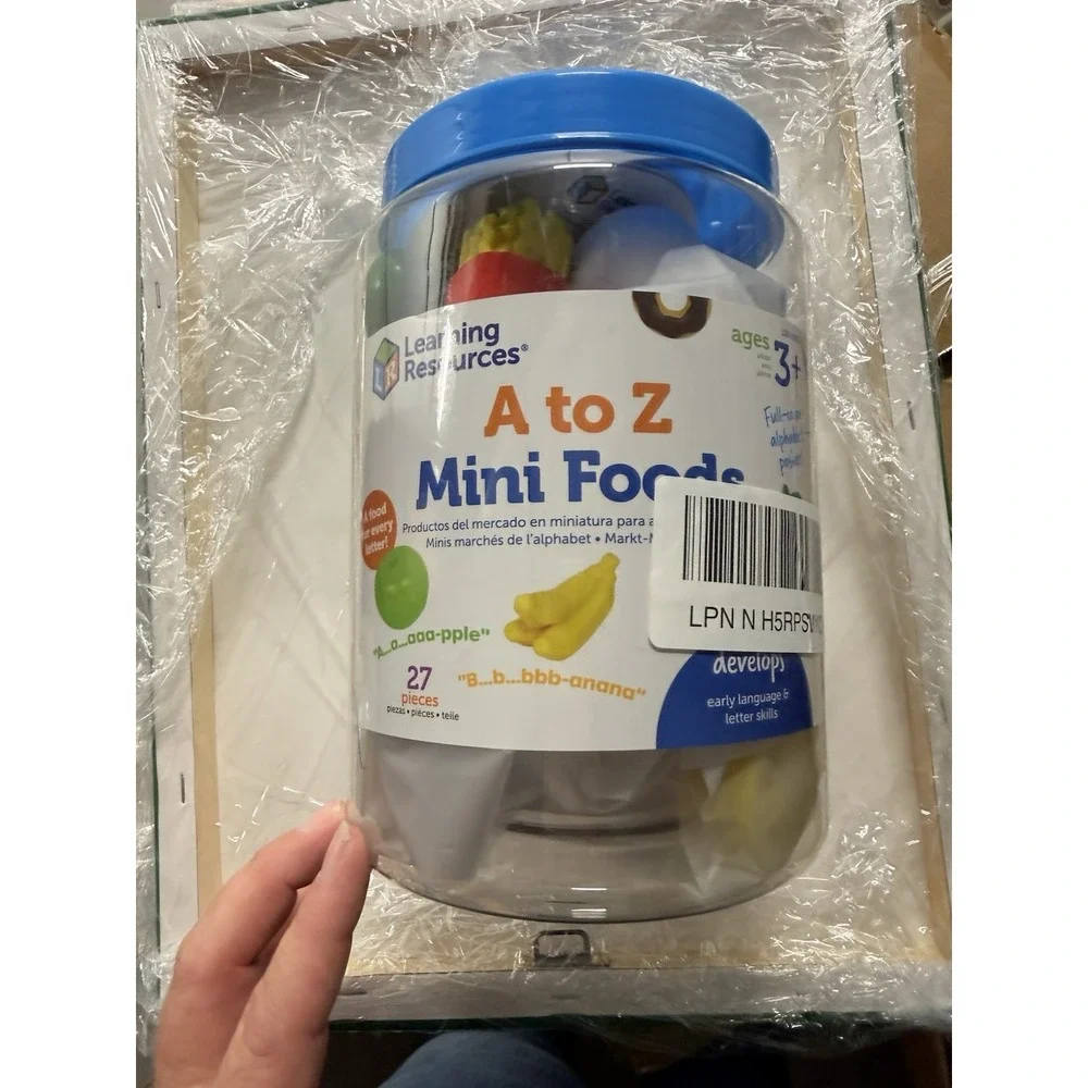 Learning Resources A to Z Mini Foods Alphabet Toy Set 27pc Storage Jar Ages 3+